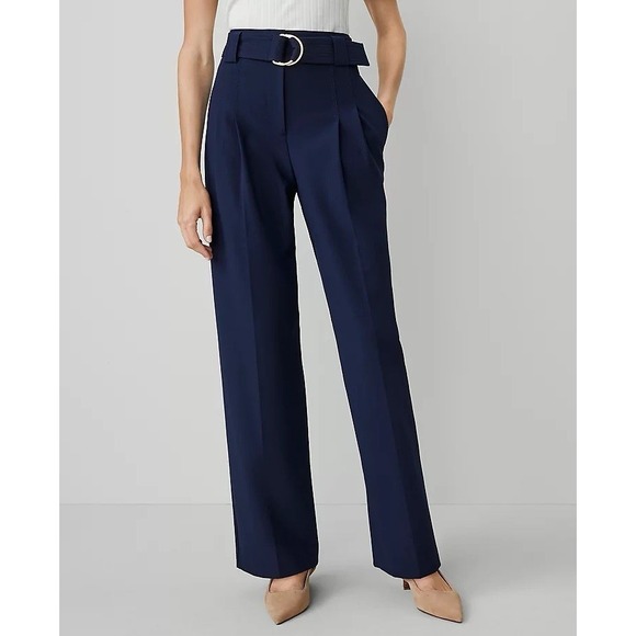 NWOT Ann‎ Taylor The Belted Straight-Leg Pant Pure Sapphire Size 14 Workwear